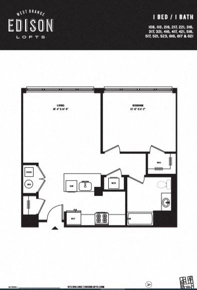 a floor plan of a 1 bedroom apartment